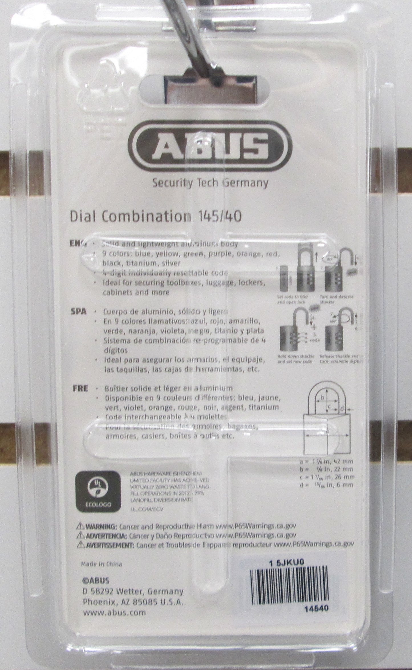 ABUS 4 Wheel 145/40 Locker Lock