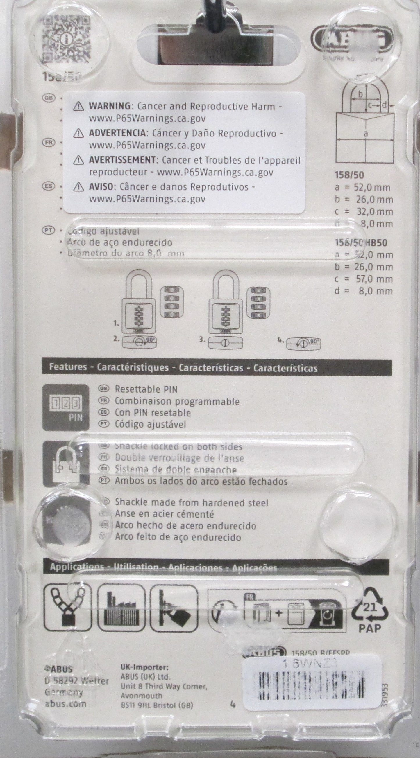 ABUS 158/50 Resettable Padlock