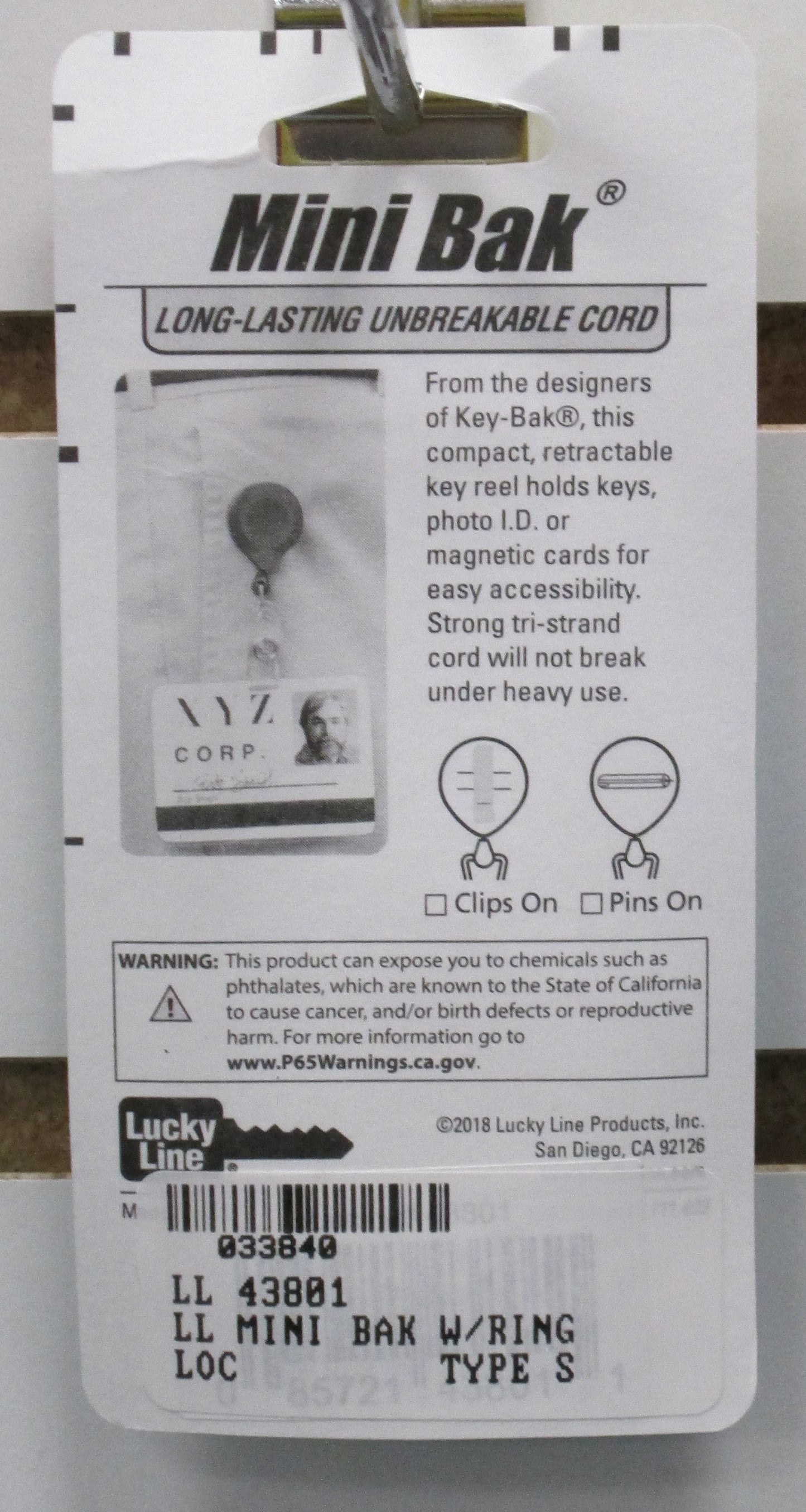 Lucky Line 42901 Mini-Bak Pin On Retractcable Key Chain