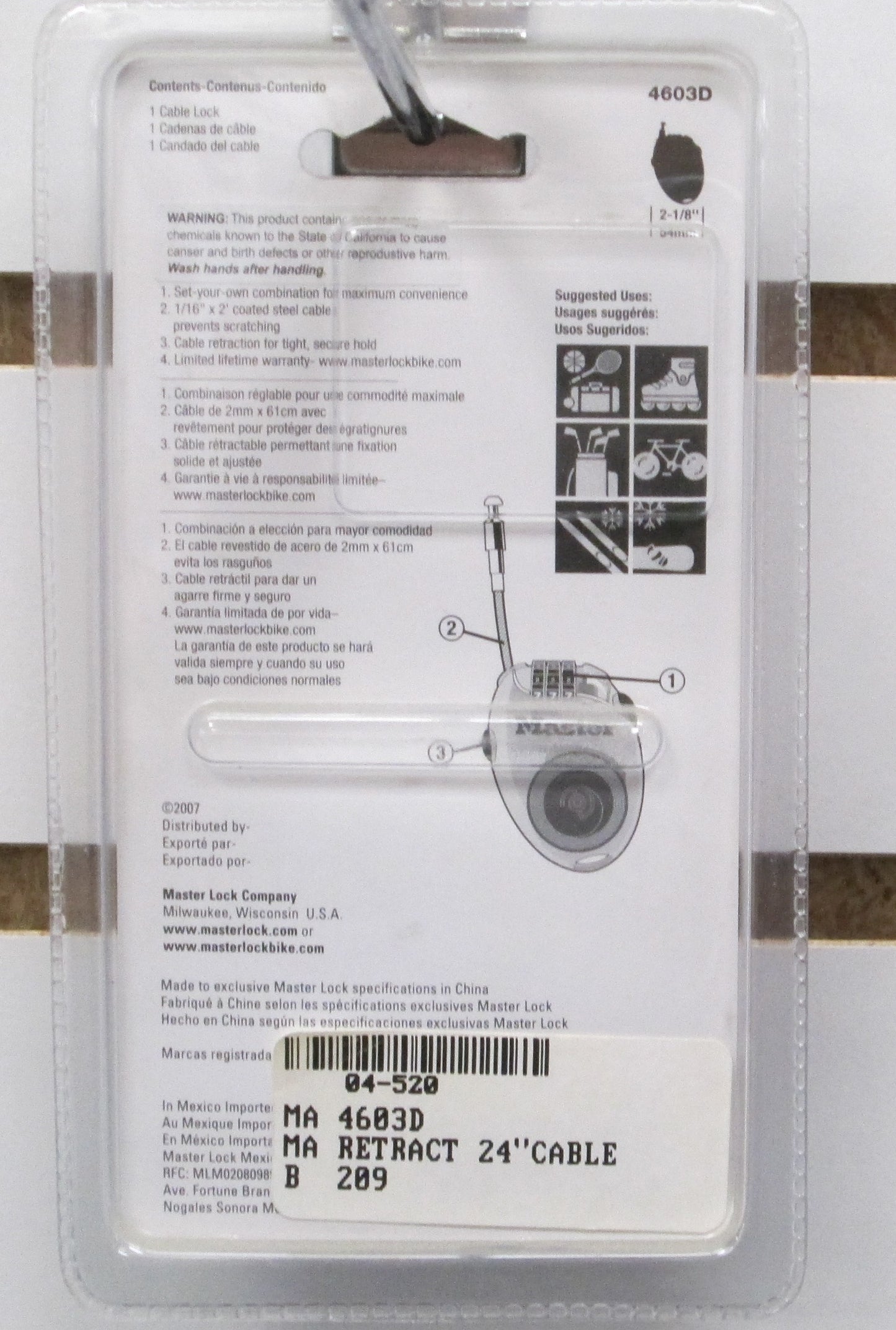 Master Lock Retractable cable Lock