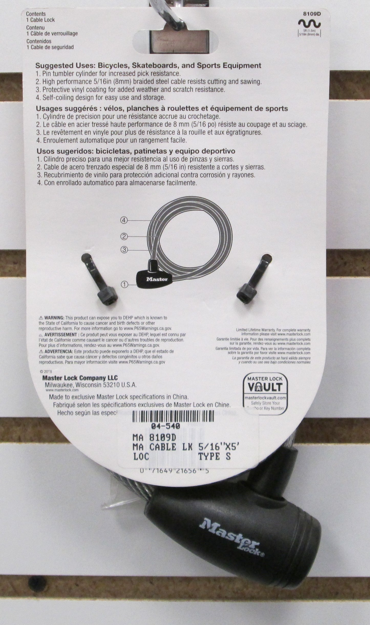 Master Lock 8109D 6 Foor Cable Lock