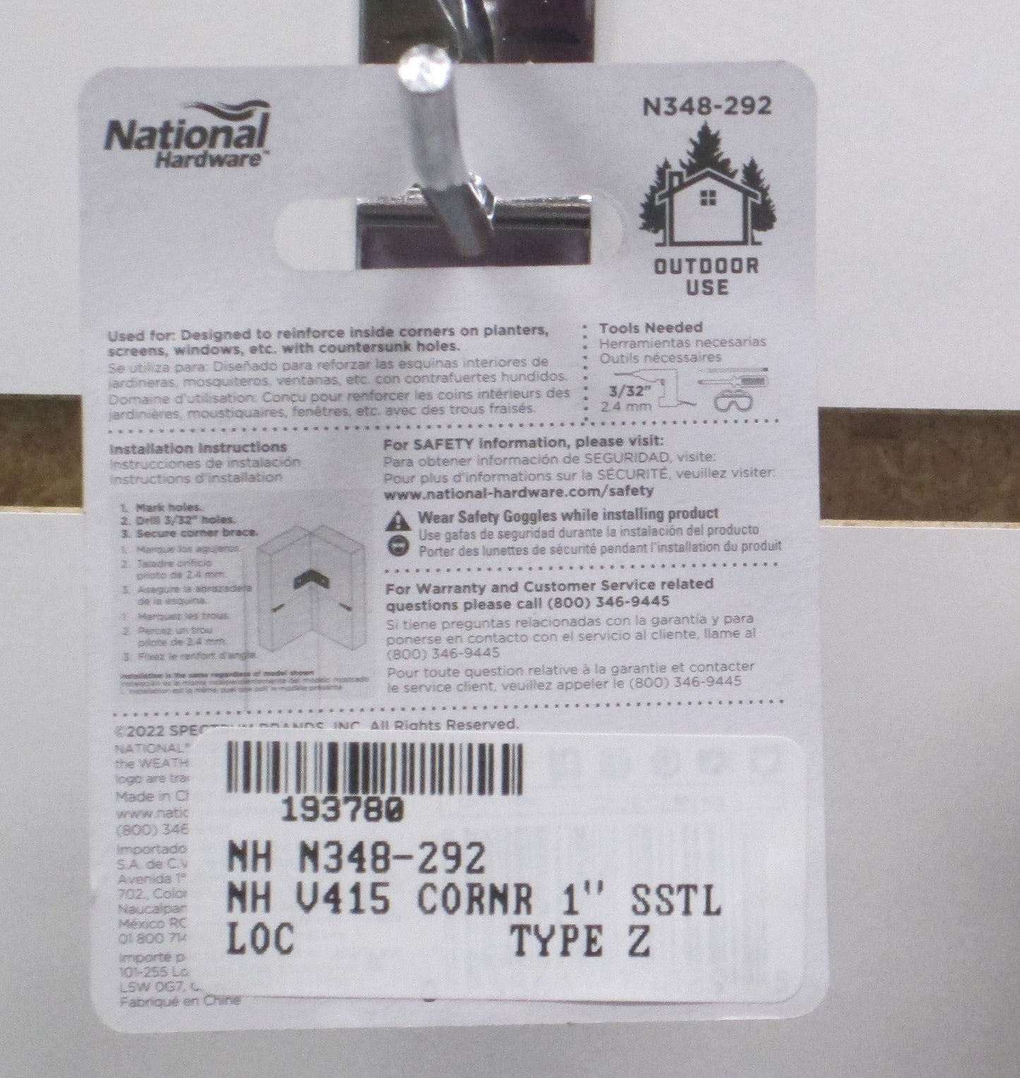 National Hardware Corner Brace