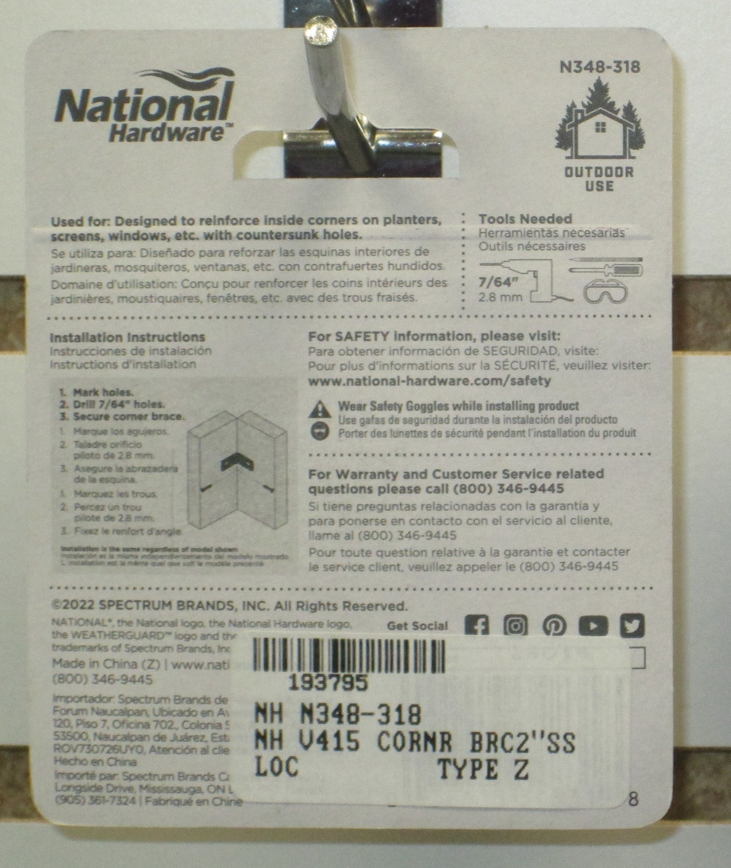 National Hardware Corner Brace