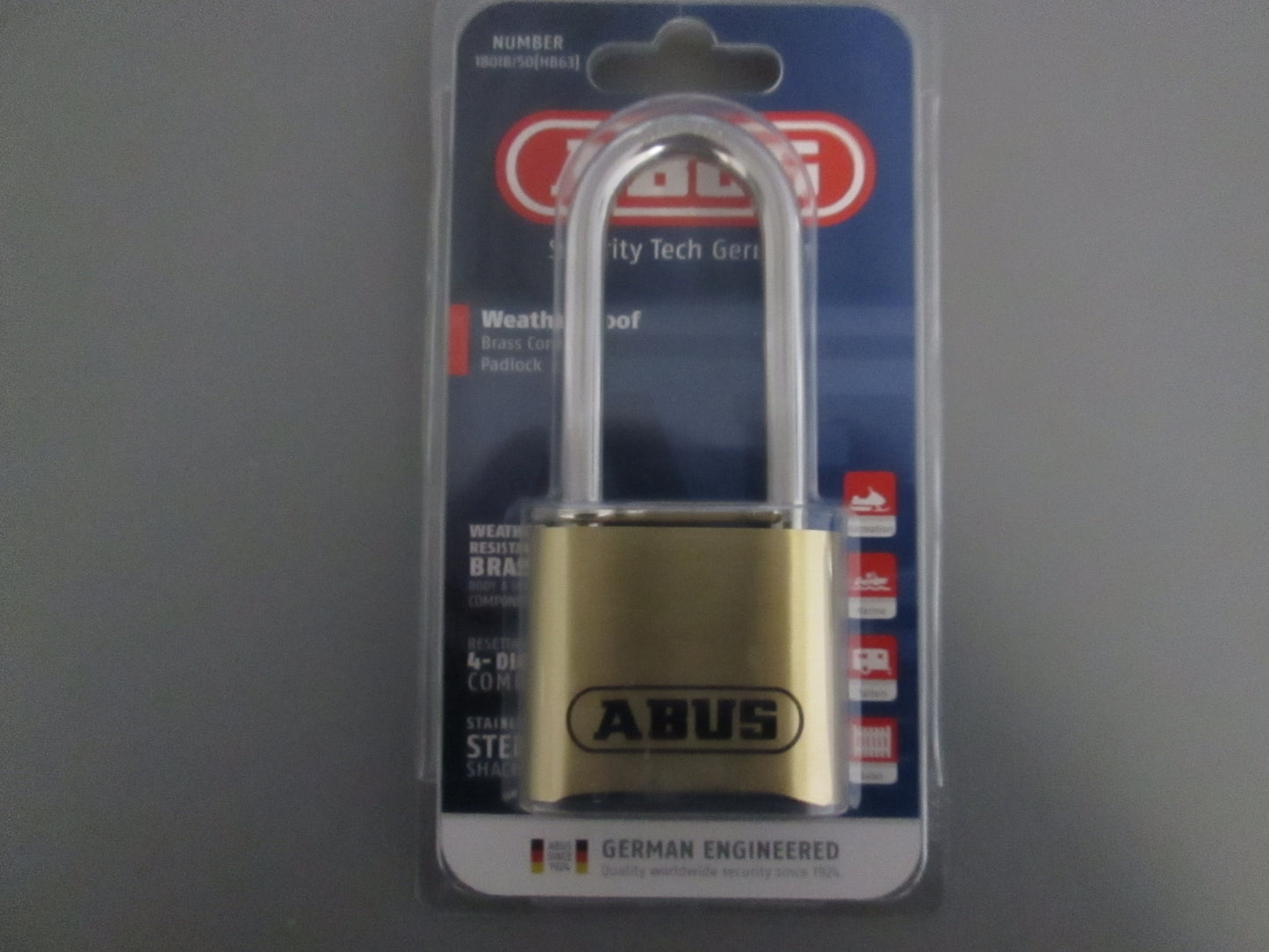 ABUS 180/50HB Weatherproof Brass Combination Padlock with Long Shackle