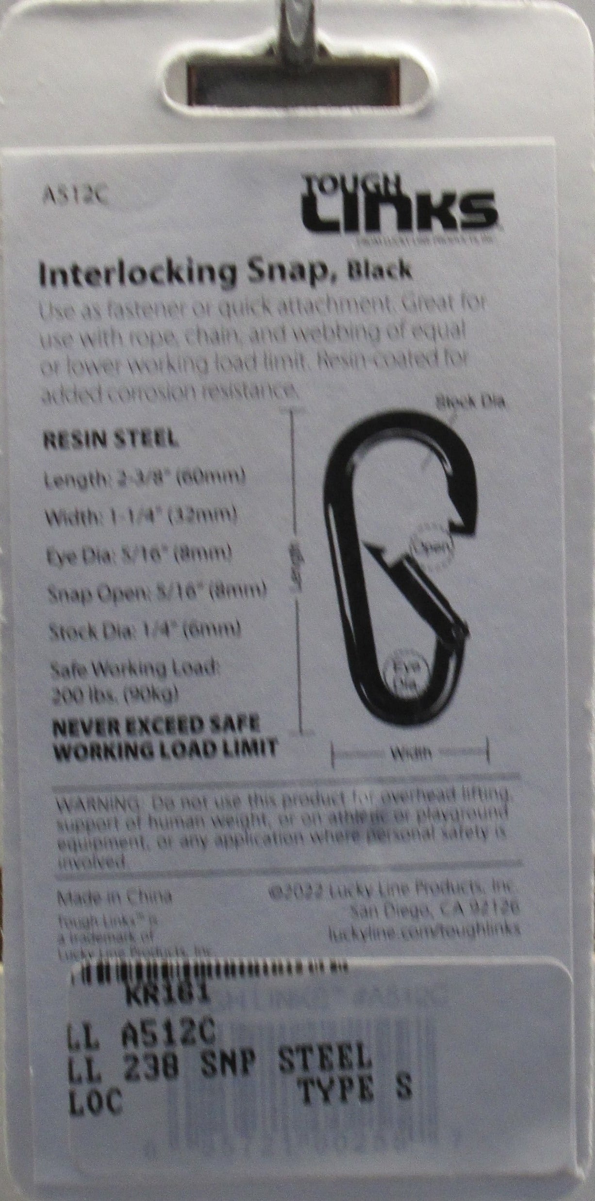 Lucky Line A512 Black Resin Coated Interlocking Snap