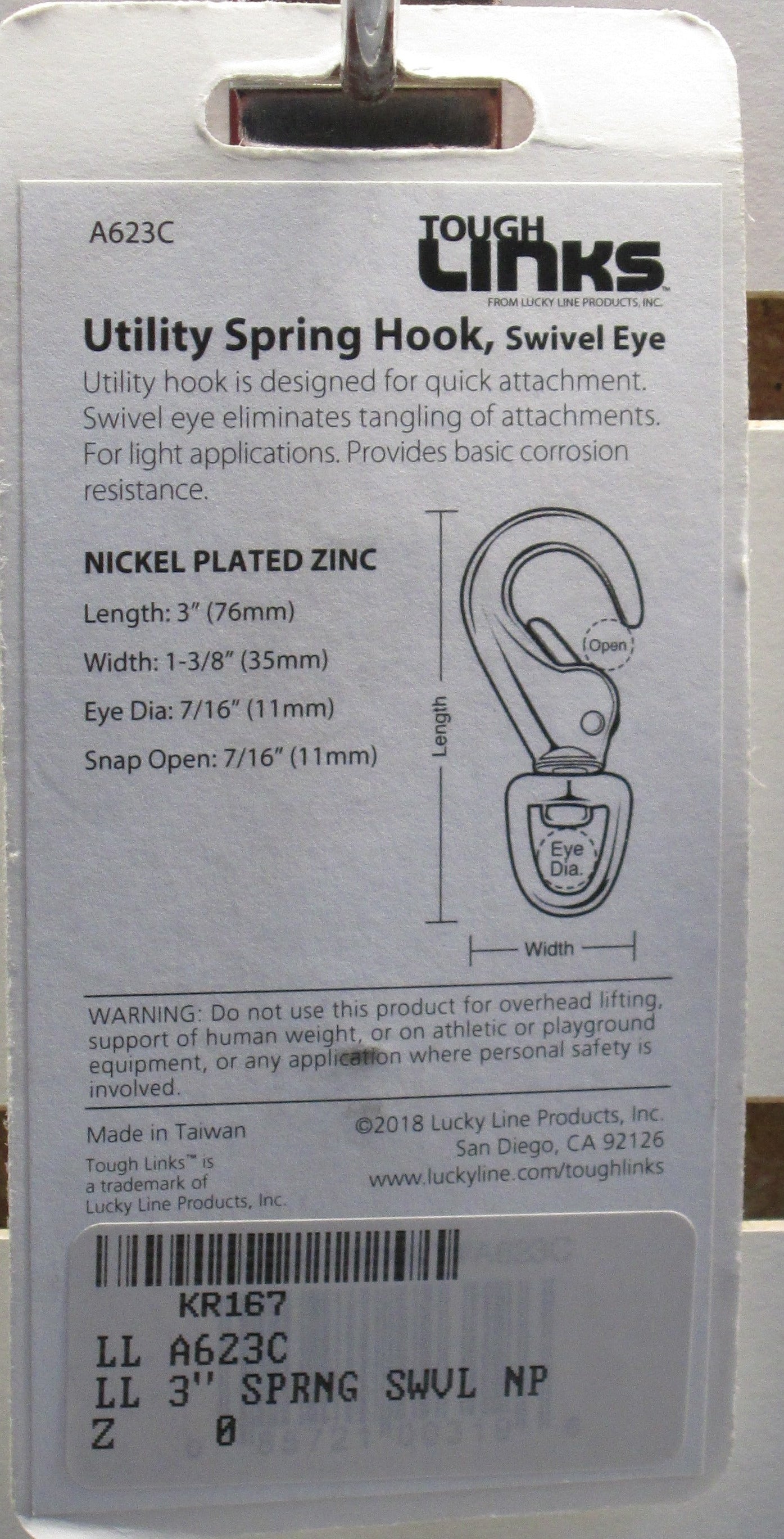 Lucky Line A623 Spring Hook with Sweivel Eye