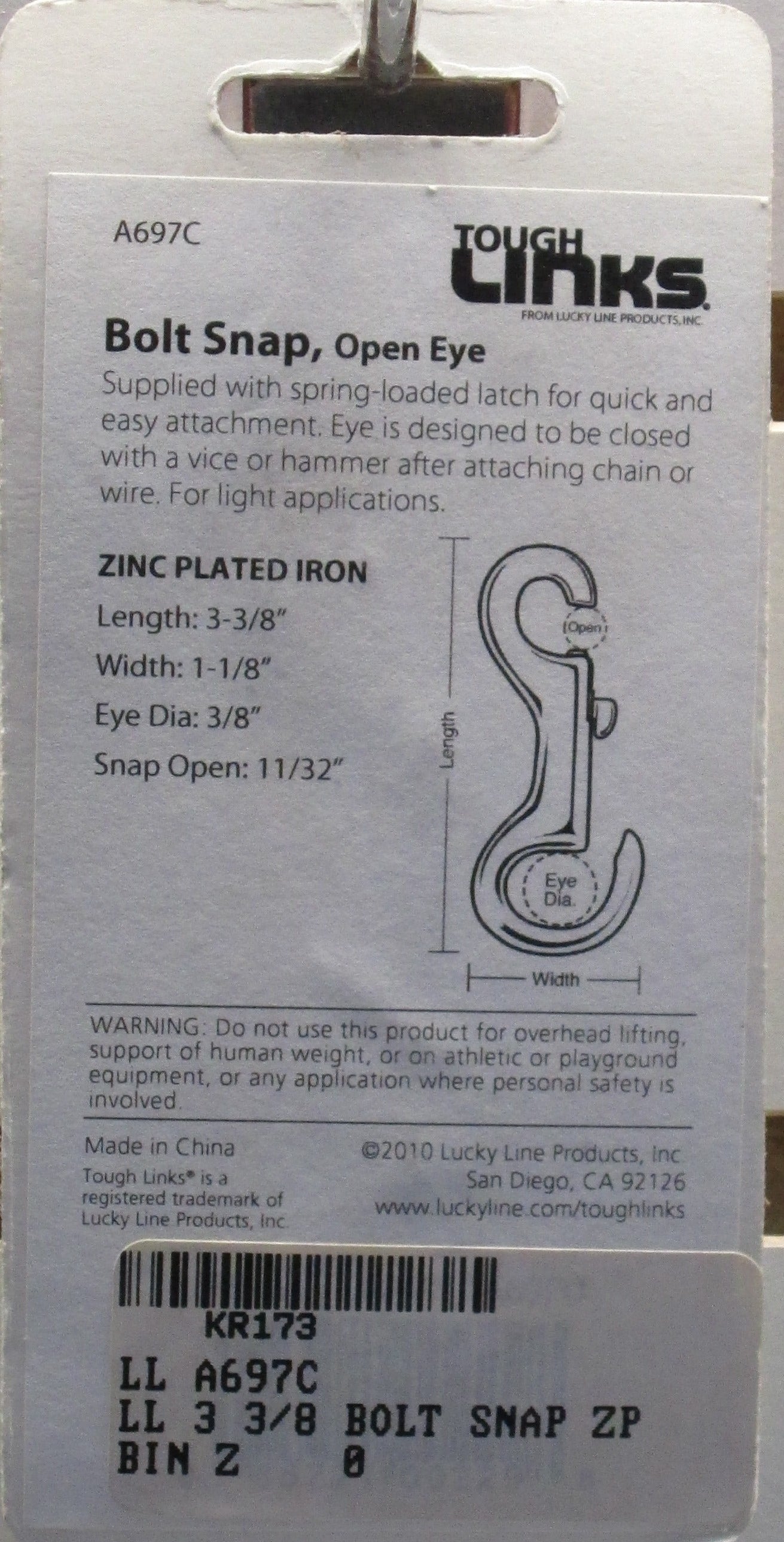 Lucky Line A697 Open Eye Bolt Snap