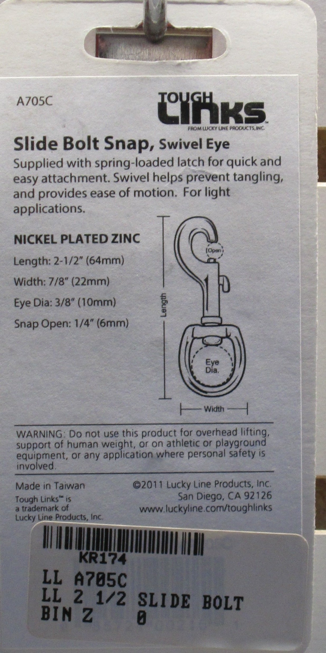 Lucky Line 705 and 708 Swivel Eye Slide Bolt Snaps