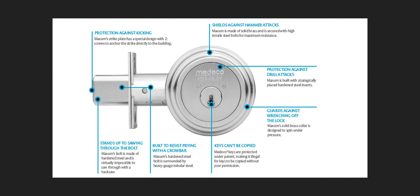 Medeco Double Cylinder Maxum Deadbolt Captive Thumbturn Residential