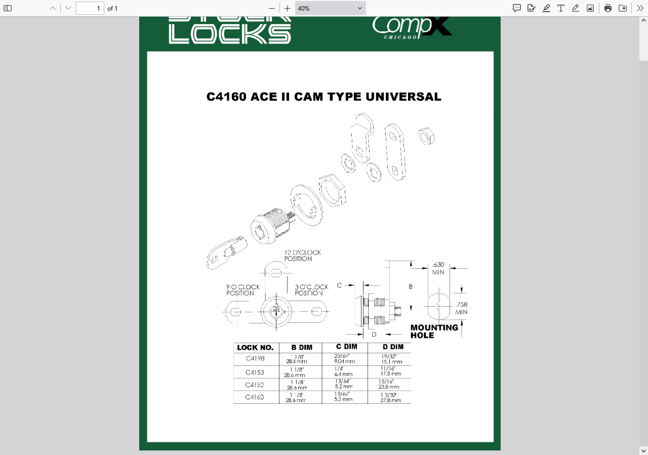 CompX Chicago ACE II Cam lock 1-3/32″ – C4160
