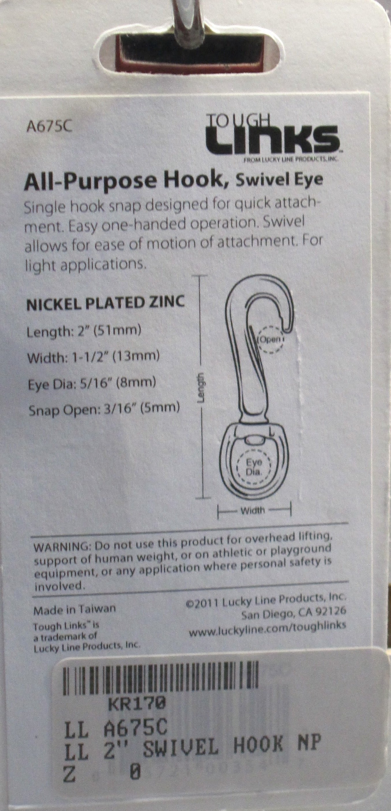 Lucky Line A675 All Purppose Swivel Hook 2PACK