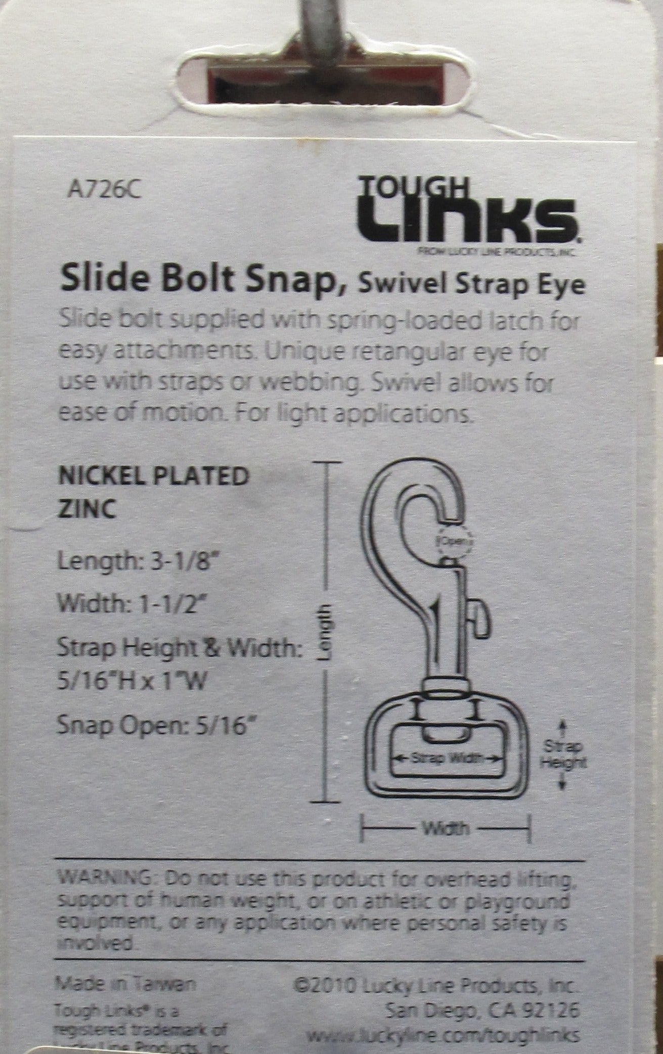 Lucky Line A726 Swivel Strap Slide Bolt Snap